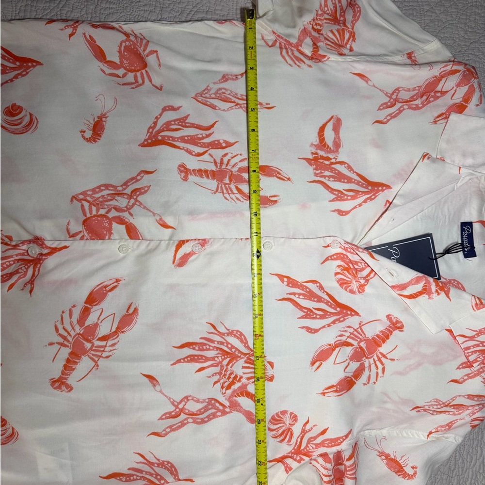 Men’s Short-Sleeve Lobster Print Shirt - Cream with Coral - Picture 3 of 12